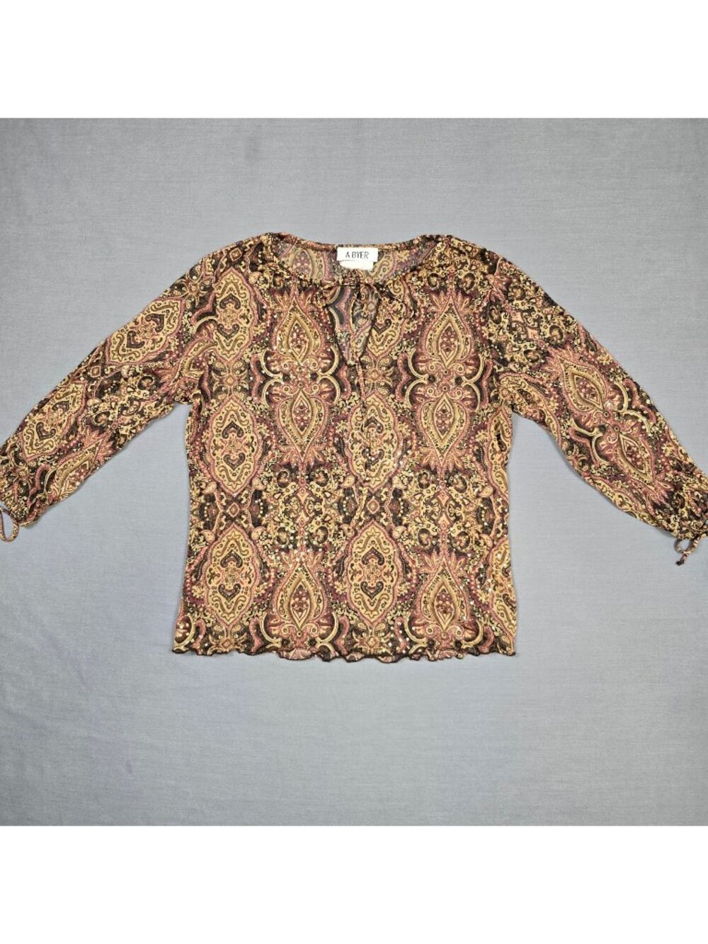Vintage 90s Y2K A Byer XL Paisley Sheer Mesh Long Sleeve Top
